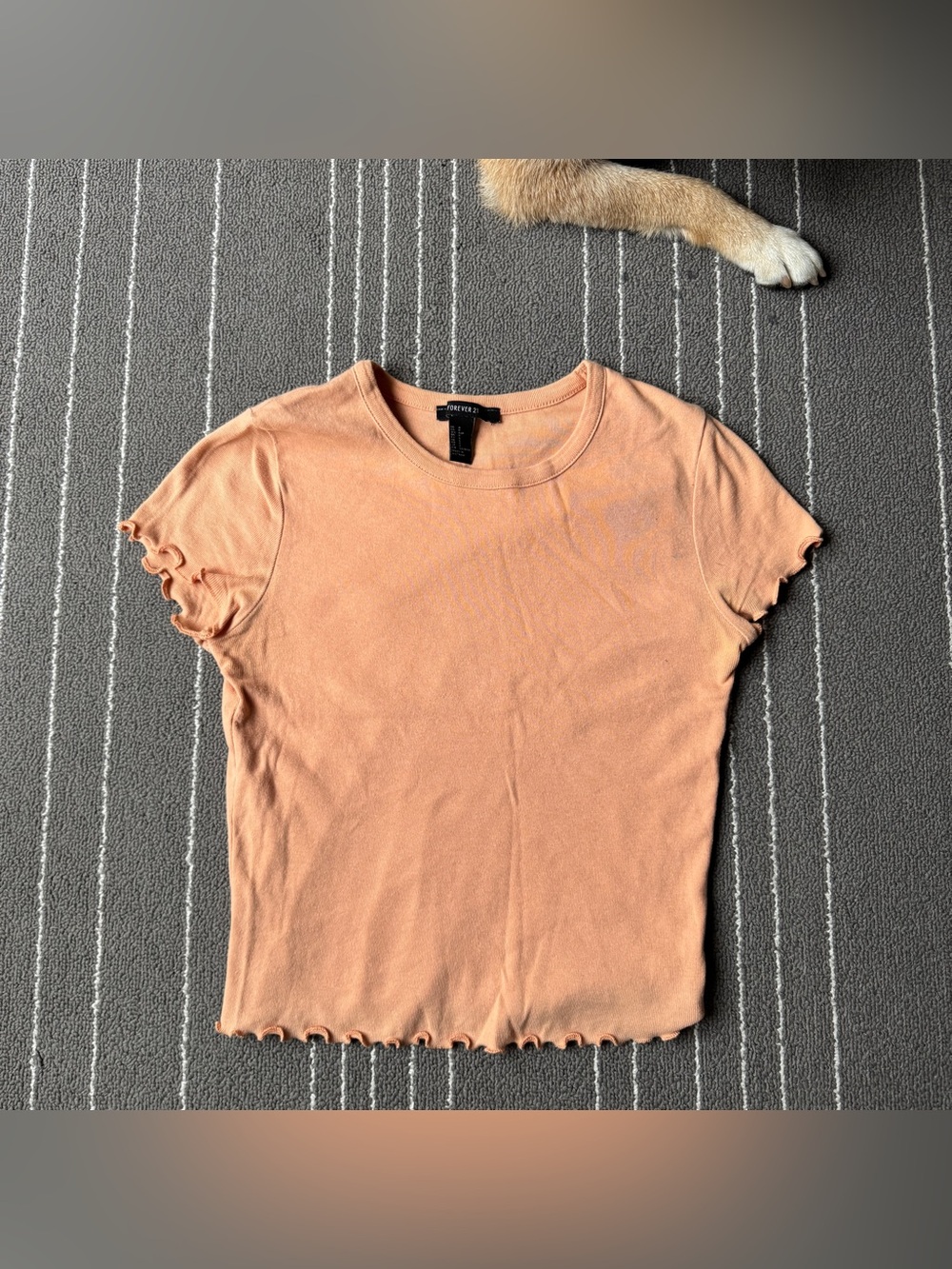 Forever 21 Peach Ruffle Hem Short Sleeve Crop Top